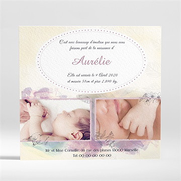 Faire-part naissance jolies couleurs pour fille - Dos du faire-part