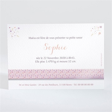 Faire-part naissance chic et simple - Dos du faire-part