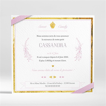 Faire-part naissance mosaïque 4 photos - Dos du faire-part