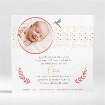 Faire-part naissance médaillon avec oiseaux - Dos du faire-part