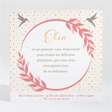 Remerciement naissance médaillon avec oiseaux