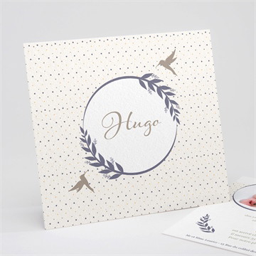 Faire-part naissance médaillon oiseau garçon