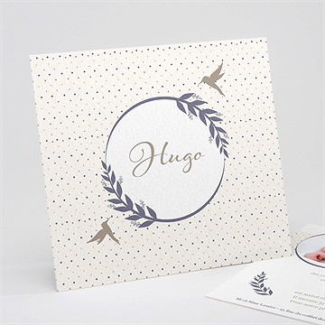 Faire-part naissance médaillon oiseau garçon