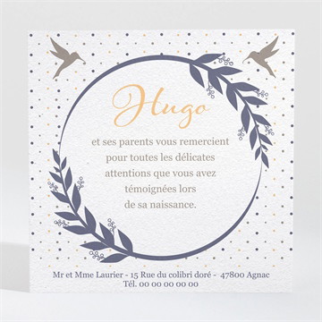 Remerciement naissance médaillon oiseau garçon