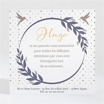 Remerciement naissance médaillon oiseau garçon