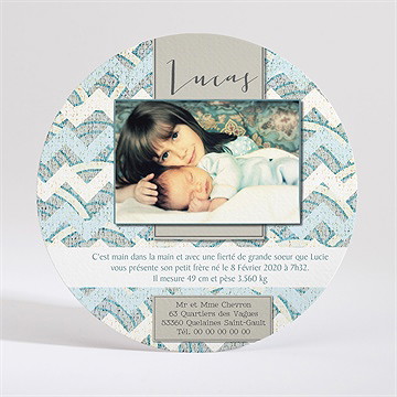 Faire-part naissance petits motifs et landau - Dos du faire-part