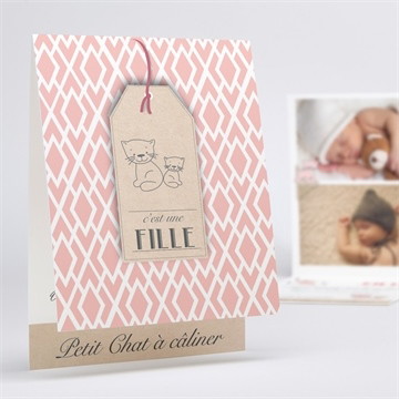 Faire-part naissance graphismes géométriques rose