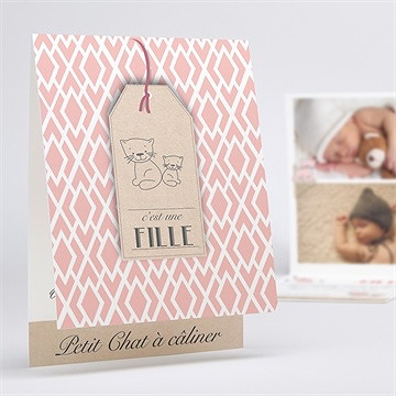 Faire-part naissance graphismes géométriques rose