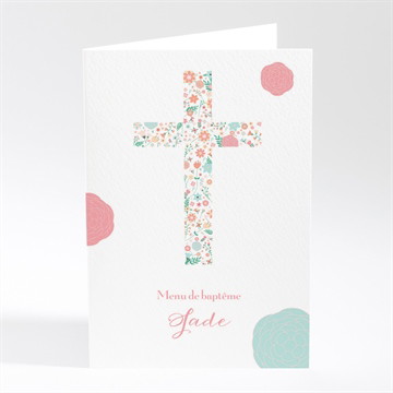 Menu baptême croix à motifs et pois