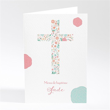 Menu baptême croix à motifs et pois