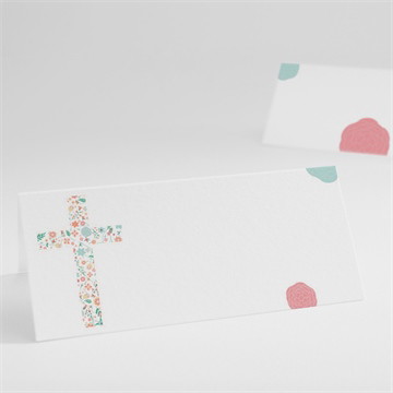 Marque-place baptême croix à motifs et pois