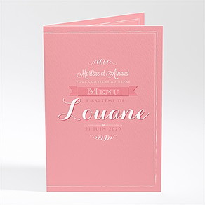 Menu baptême tendance typographique