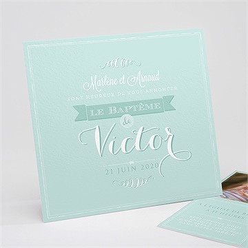 Faire-part de baptême faire part vert d'eau