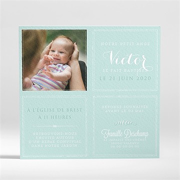 Faire-part de baptême faire part vert d'eau - Dos du faire-part