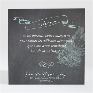 Remerciement naissance ardoise et pictogrammes