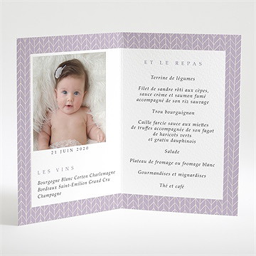 Menu baptême elégants chevrons - Menu ouvert