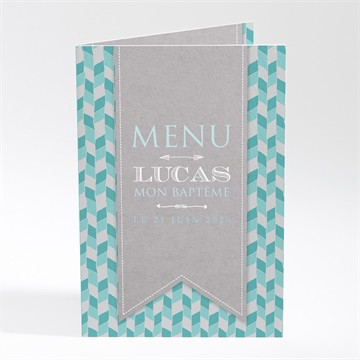 Menu baptême fanions et mosaïque bleu