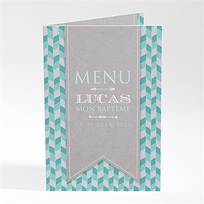 Menu baptême fanions et mosaïque bleu
