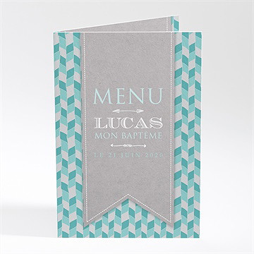 Menu baptême fanions et mosaïque bleu