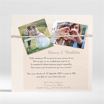 Invitation anniversaire de mariage ficelle pastel trompe l'oeil - Dos du faire-part