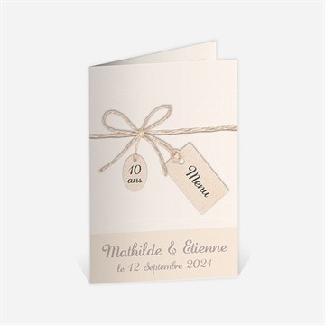 Menu anniversaire de mariage ficelle pastel trompe l'oeil