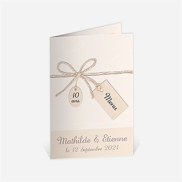 Menu anniversaire de mariage ficelle pastel trompe l'oeil