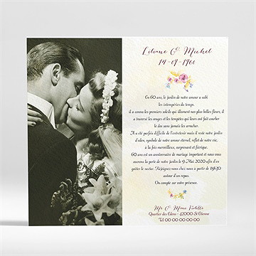 Invitation anniversaire de mariage invitation jardin fleuri - Dos du faire-part