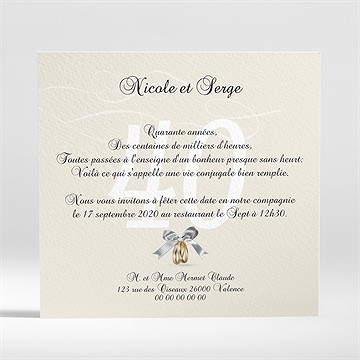 Invitation anniversaire de mariage romantisme - Dos du faire-part