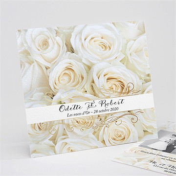 Invitation anniversaire de mariage lit de roses blanches