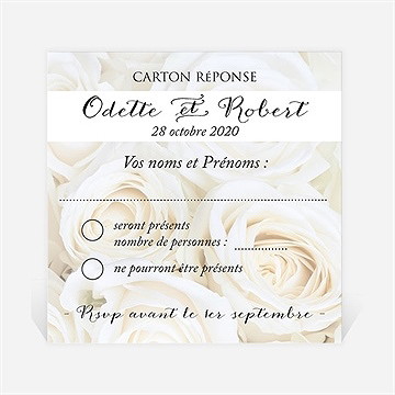 Carton réponse anniversaire de mariage lit de roses blanches
