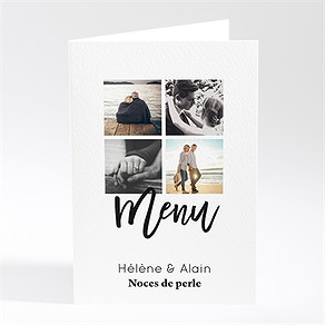 Menu anniversaire de mariage invitation pêle-mêle