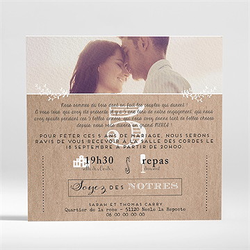 Invitation anniversaire de mariage kraft original - Dos du faire-part
