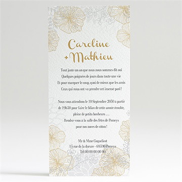 Invitation anniversaire de mariage jardin de fleurs dorées - Dos du faire-part