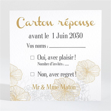 Carton réponse anniversaire de mariage jardin de fleurs dorées
