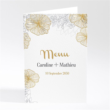 Menu anniversaire de mariage jardin de fleurs dorées