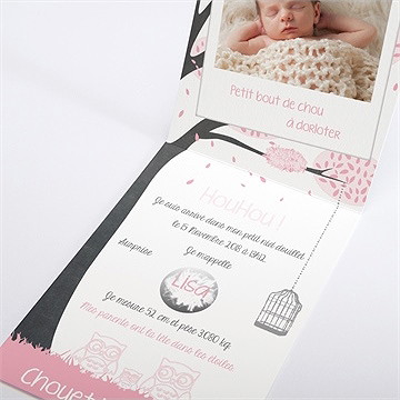 Faire-part naissance chouette surprise - Intérieur du faire-part gratté