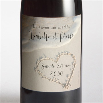 Etiquette de bouteille mariage dans le sable