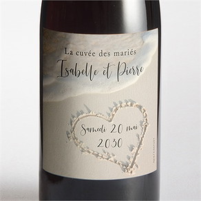 Etiquette de bouteille mariage dans le sable