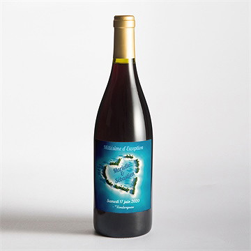 Etiquette de bouteille mariage eaux turquoises océan - Mise en situation