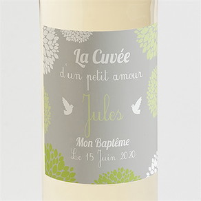 Etiquette de bouteille baptême cadre végétal chic