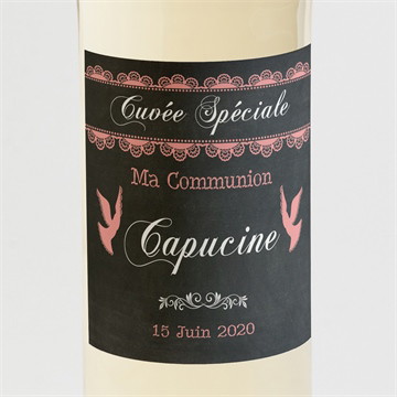 Etiquette de bouteille communion dentelle rose
