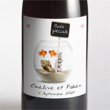 Etiquette de bouteille mariage comme des poissons dans l'eau