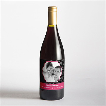 Etiquette de bouteille mariage cachemire noir et gris - Mise en situation