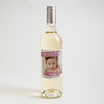 Etiquette de bouteille baptême pois et confettis fille - Mise en situation