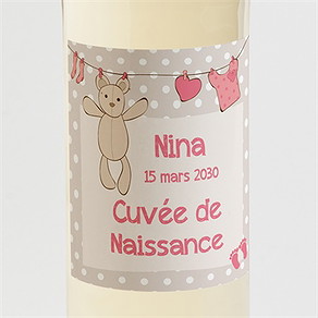 Etiquette de bouteille naissance fil à linge illustré