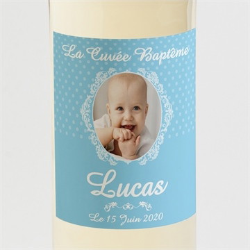 Etiquette de bouteille baptême médaillon photo lui