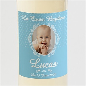 Etiquette de bouteille baptême médaillon photo lui