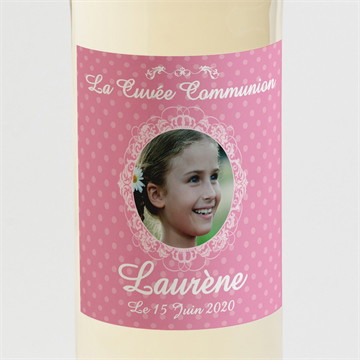 Etiquette de bouteille communion mon cadre rose