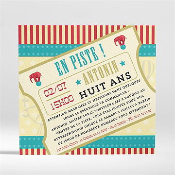 Invitation anniversaire l'anniversaire au cirque - Dos du faire-part