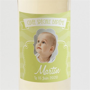 Etiquette de bouteille baptême cadre motifs géométriques